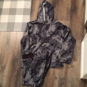 Boys adidas camo hoodie and matching sweats